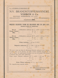 712162 'No. 1 Uittreksel uit prijscourant 1925' van Verbon & Co, N.V. Brandstoffenhandel, Kantoor: Weerdsingel O.Z. 61 ...
